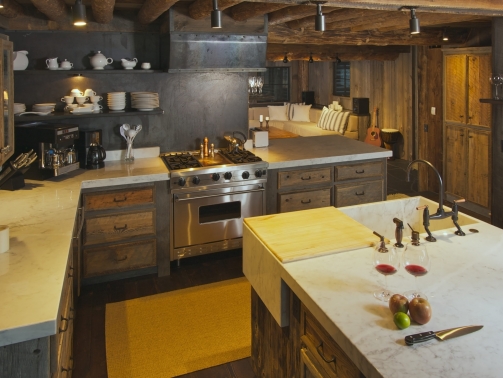 Luxurious Rustic Fully Equipped Log Cabin Kitchen.