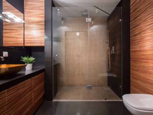 Picture of wooden details in luxury bathroom